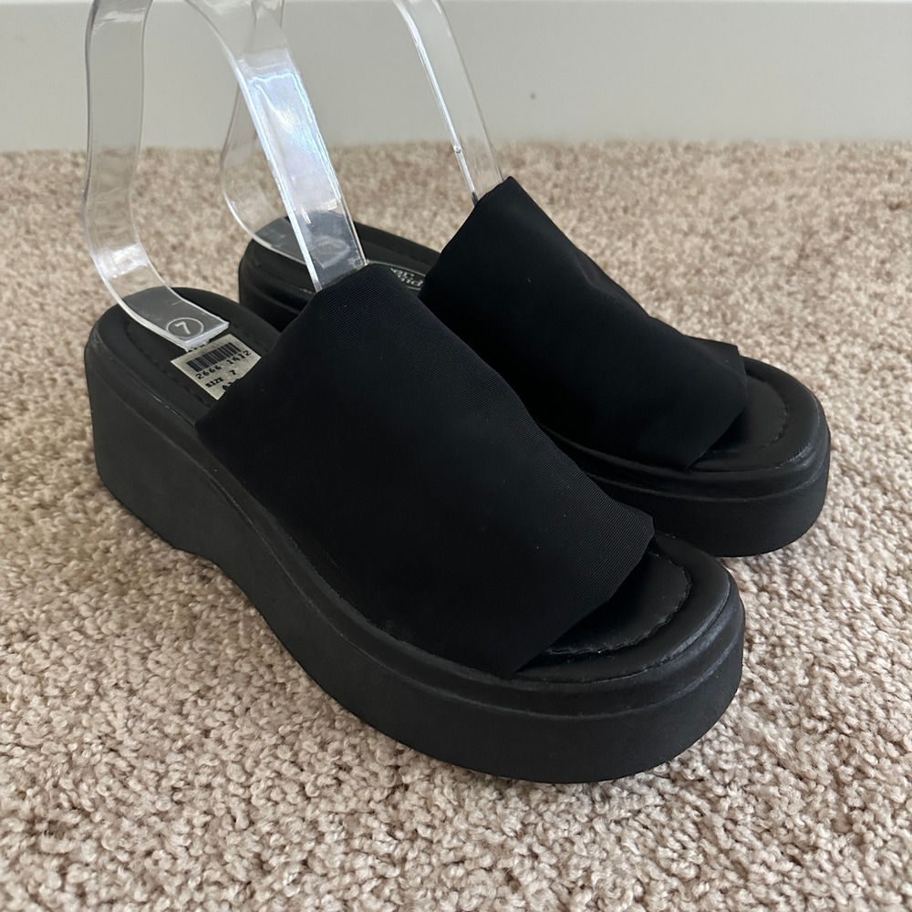 Lower East Side Platform Slide Sandals Womens 7 Black Y2K Chunky Square Toe